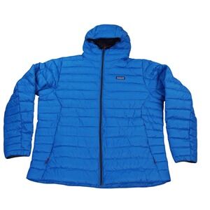 Patagonia Mens Down Sweater Hoody Jacket XXL Blue Full Zip Puffer Coat 84702‎